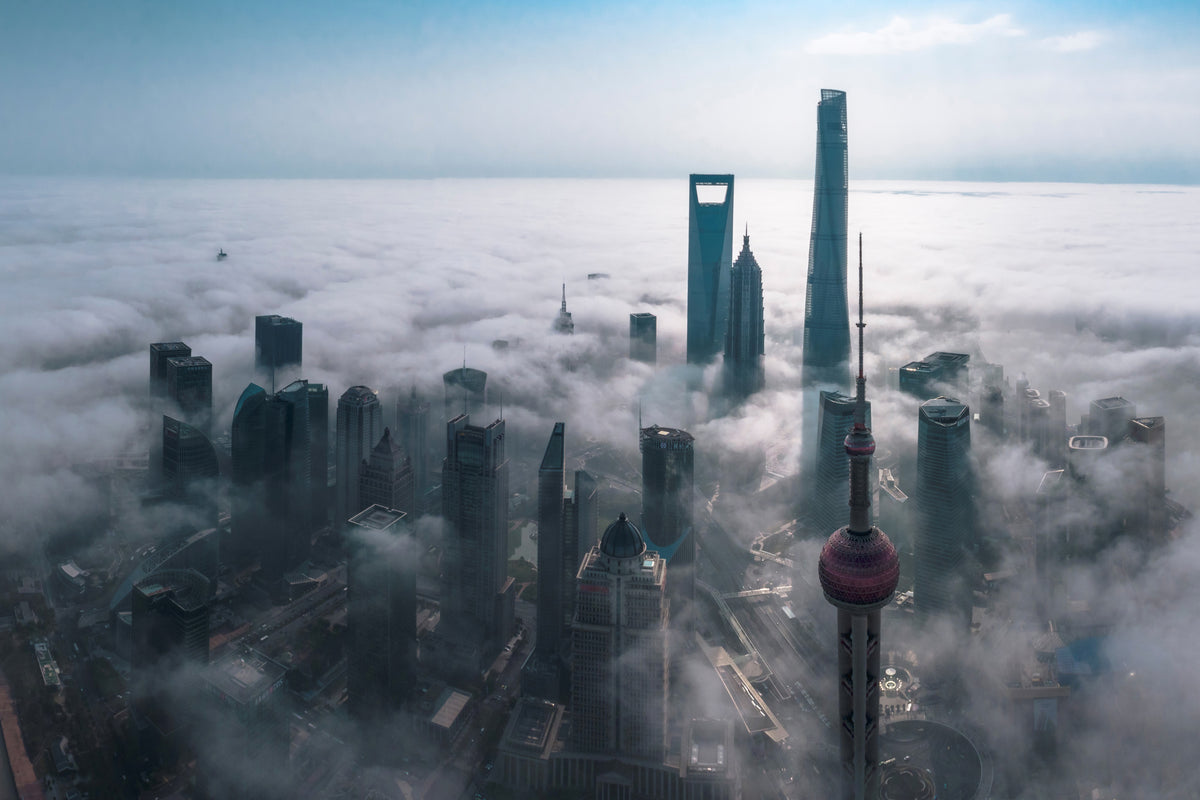 3-piece-aluminium-print-shanghai-in-the-fog-from-above