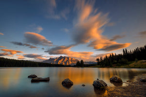 3-piece-acrylic-print-two-jack-lake-sunset