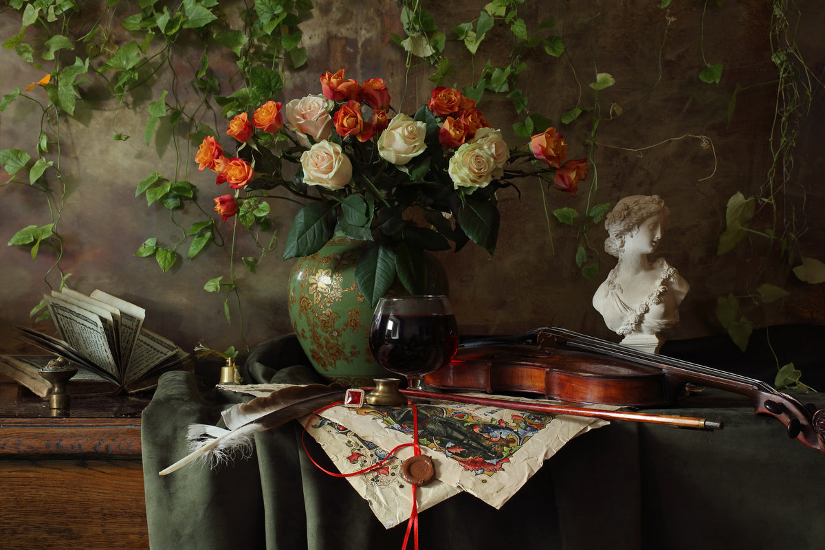 3-piece-aluminium-print-still-life-with-violin-and-flowers-iii